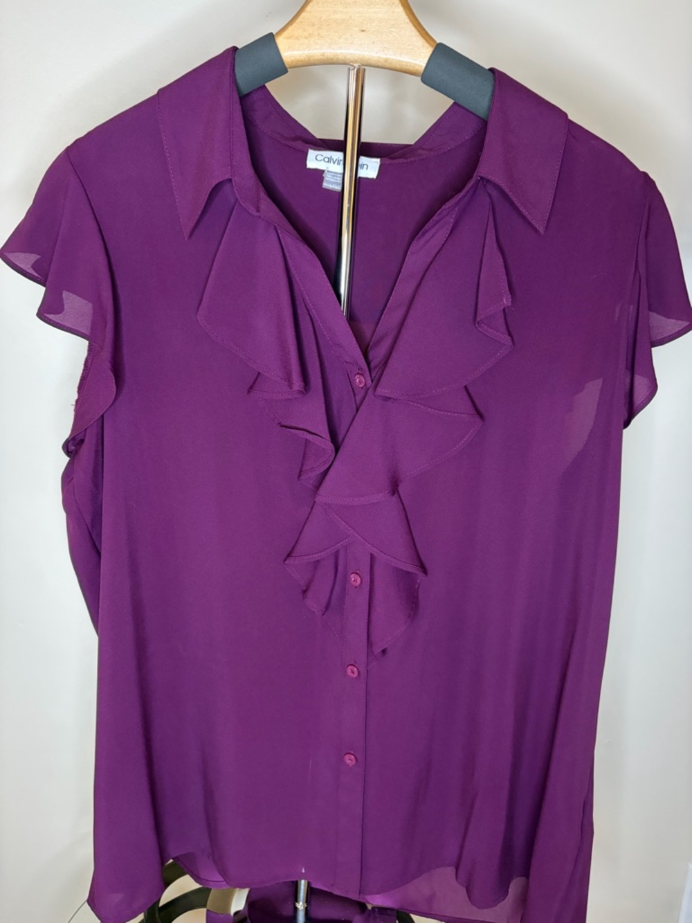 Calvin Klein Violet Ruffle Front Blouse